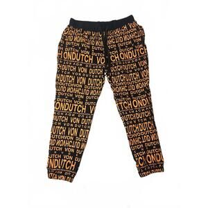 Von Dutch Black and Orange Logo Print SweatPants Mens Medium